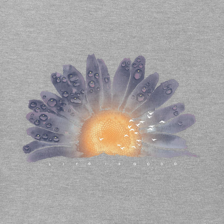 Life Is Good Damen Crusher Graphic V-Neck T-Shirt Watercolor Daisy Birds XL Meliert, Grau, XL Melier