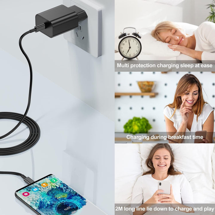 Samsung Ladegerät USB C 25W Original,2Pack Schnellladegerät mit USB C Ladekabel 2M,Typ C Charger Fas