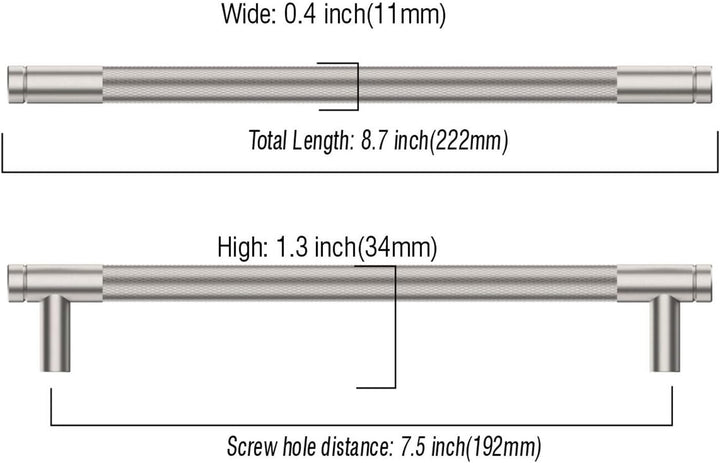 9BUILD 10 Stück Schrankgriffe Gebürsteter Nickel Lochabstand 192mm Griffe für Küchenschränke Gerände