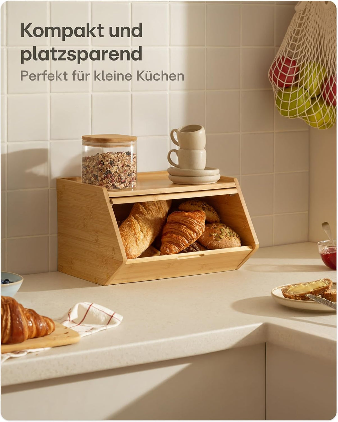 Praknu Brotkasten Holz Klein – 33x26,5cm Brotbox mit zusätzlicher Ablagefläche – Brot Aufbewahrungsb