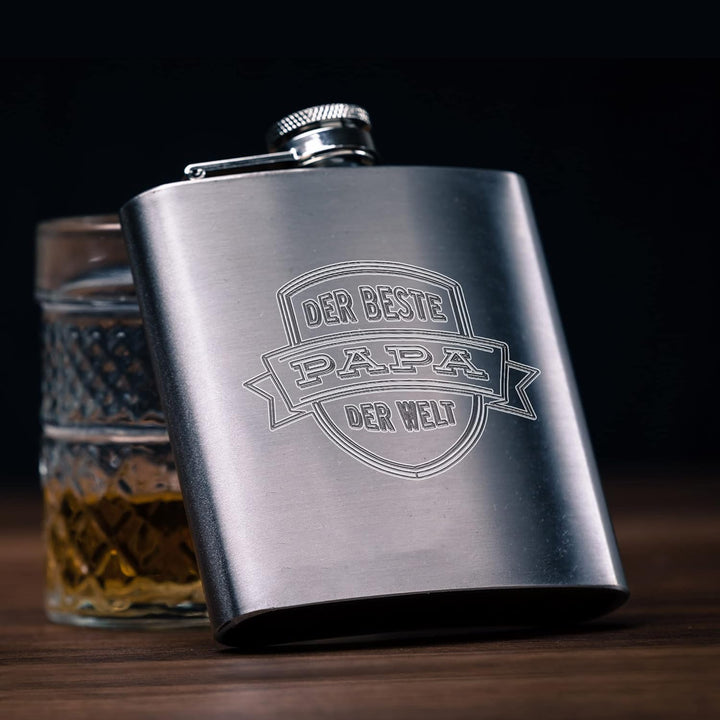 Flachmann mit Gravur für Papa, Vatertagsgeschenk, Edelstahl-Flachmann für den besten Vater, Geschenk