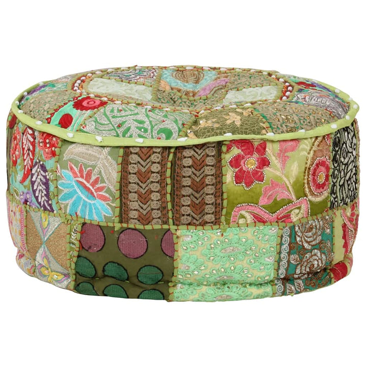 Patchwork-Fusshocker mit Exquisiten Stickereien Besetzt, Handgefertigt Patchwork Rund Puffhocker Fus