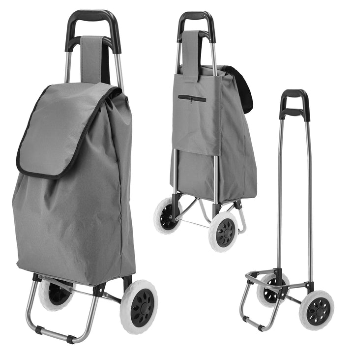 Einkaufstrolley grau | Volumen 45L 40x92x20cm Polyester Metallgestell | Einkaufswagen auf Rollen | R