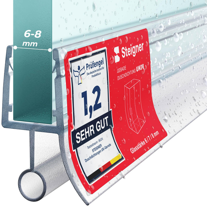 STEIGNER Duschdichtung, 120cm, Glasstärke 6/7/ 8 mm, Gerade PVC Ersatzdichtung für Dusche, UK08 UK08