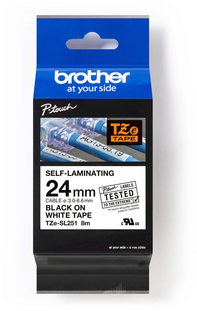 Brother Original Brother TZe-SL251 selbstlaminierendes Schriftband schwarz auf weiss – 24 mm breit,