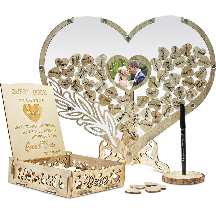 Gästebuch Hochzeit Holz,Gästebuch Hochzeit,Hochzeitsgästebuch mit 100 Holzherzen für Hochzeitsfeiern