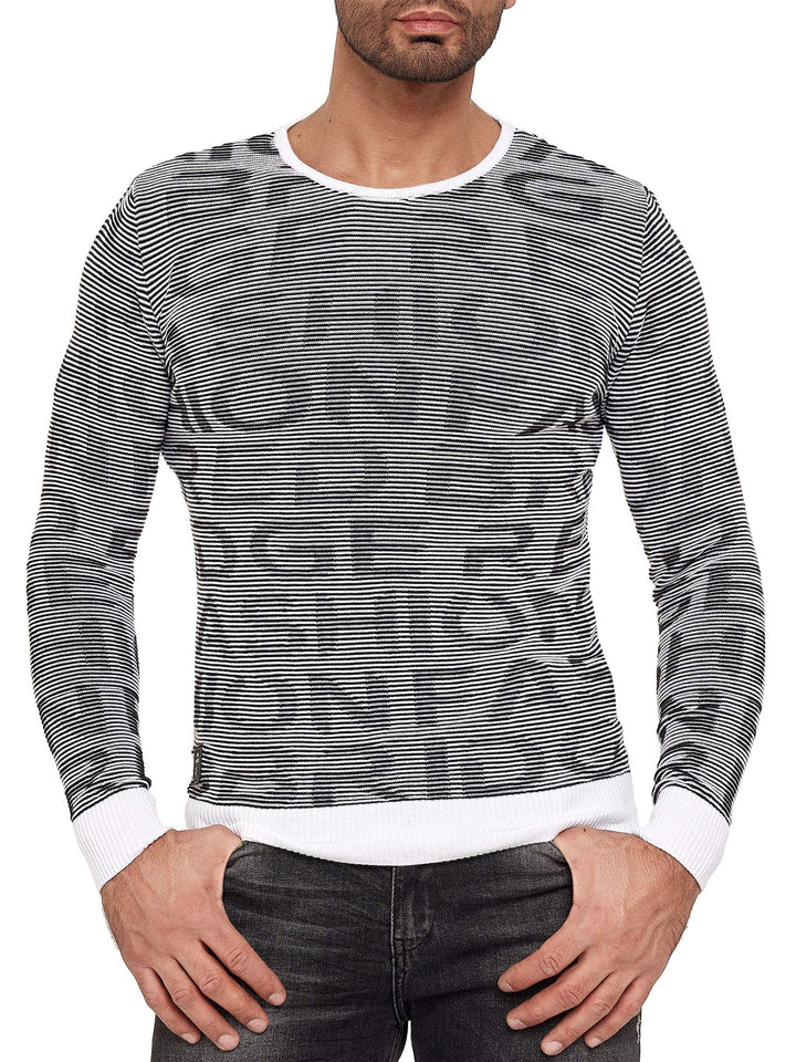 Redbridge Herren Pullover Strickpullover 3D Structure Kontrast XL Weiss, XL Weiß
