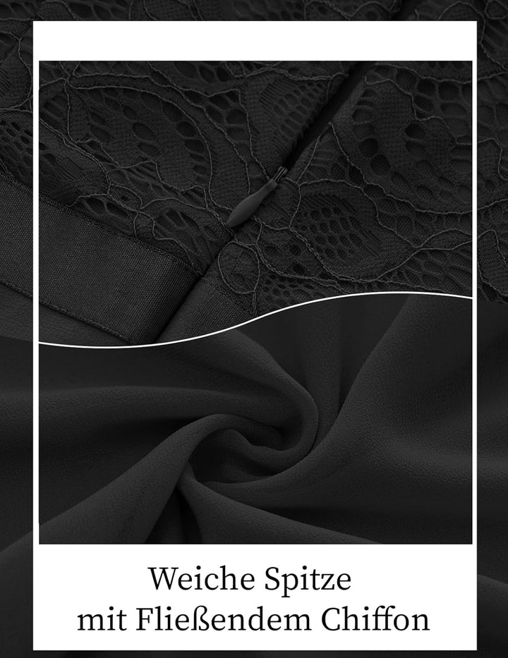 DRESSTELLS Abendkleid Damen Festlich Spitzenkleid für Hochzeit Chiffon Cape Ärmel Ballkleid Elegant