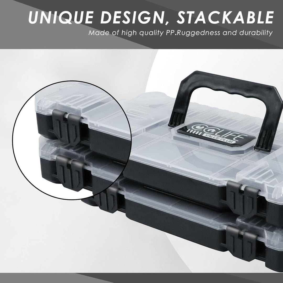 CCLIFE 2tlg Sortimentskasten Unterteilt und Stapelbar Transparent Werkzeug-Organizer (29,5 x 15,5 x