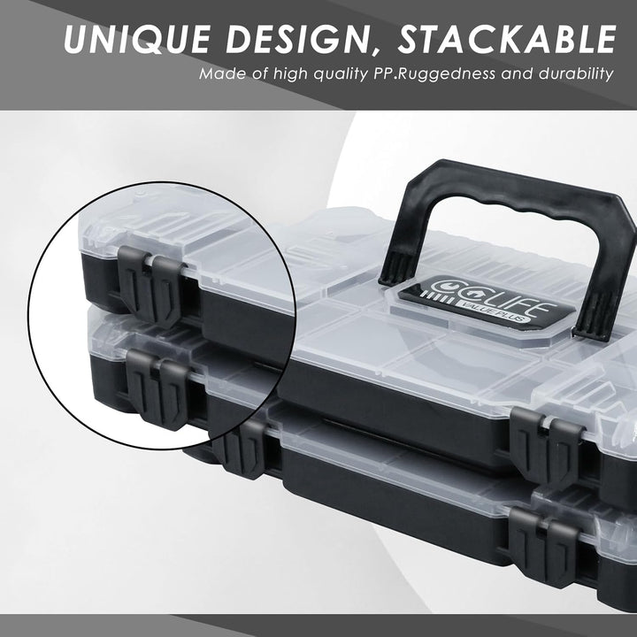 CCLIFE 2tlg Sortimentskasten Unterteilt und Stapelbar Transparent Werkzeug-Organizer (29,5 x 15,5 x