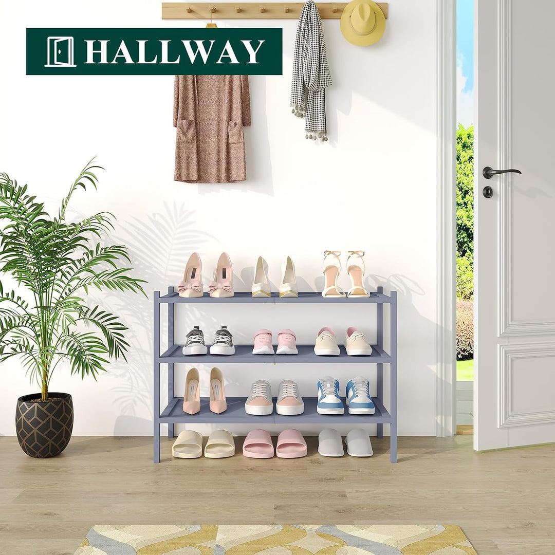 smiry Schuhregal aus Bambus, Stabile Schuhablage, Platzsparend Schuhständer für Schuhe, Handtasche,