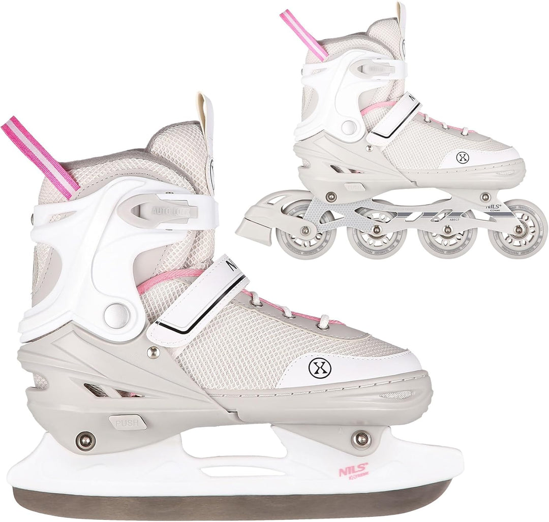 NILS EXTREME NH18188A 2-in-1 Inliner &amp; Schlittschuhe Grau-Rosa Grösse M (34–38) | Austauschbare Hock