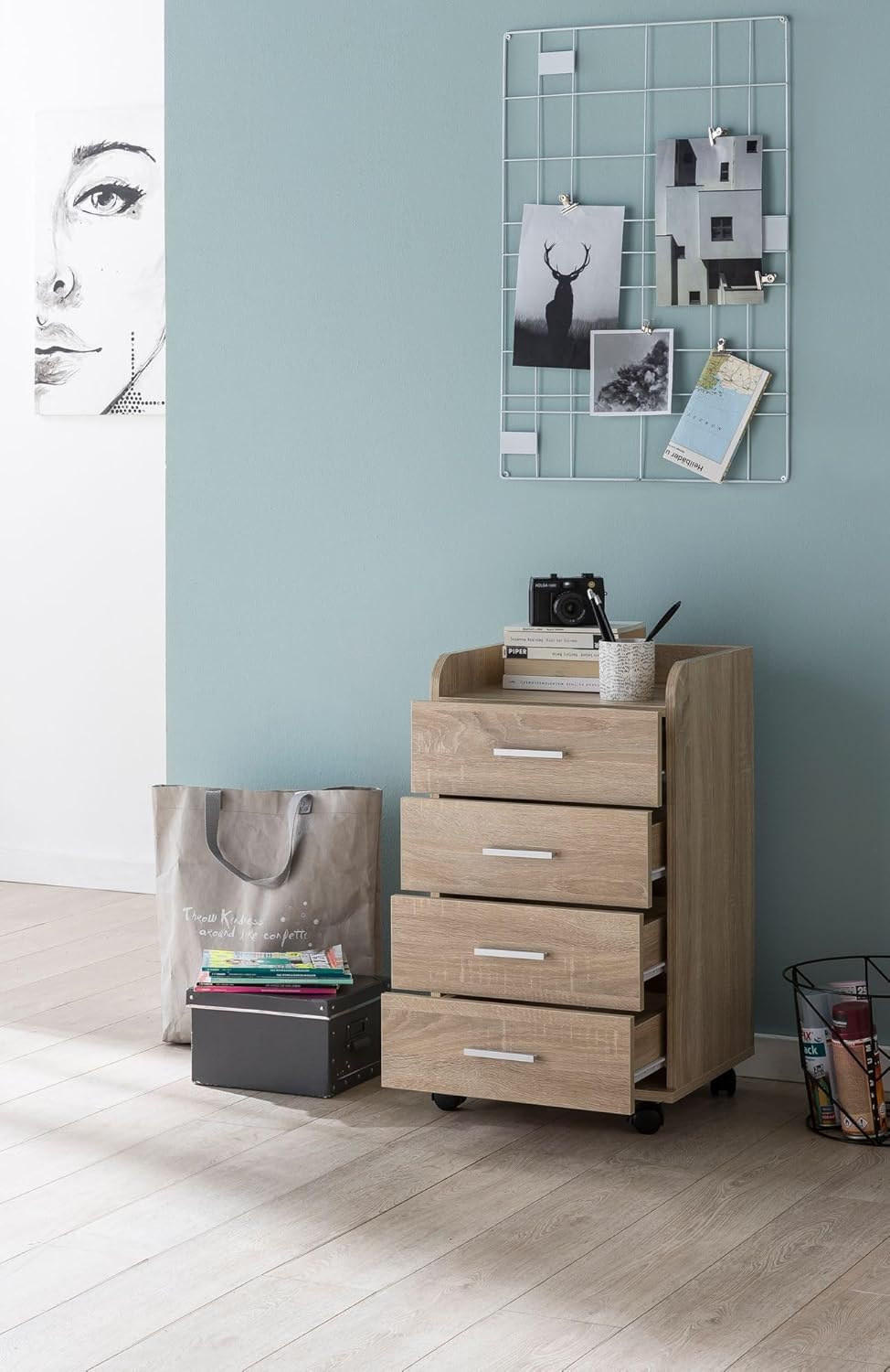 FineBuy Rollcontainer 40 x 70,5 x 33 cm, Schreibtisch-Container Rollschrank 4 Schubladen, Moderner S
