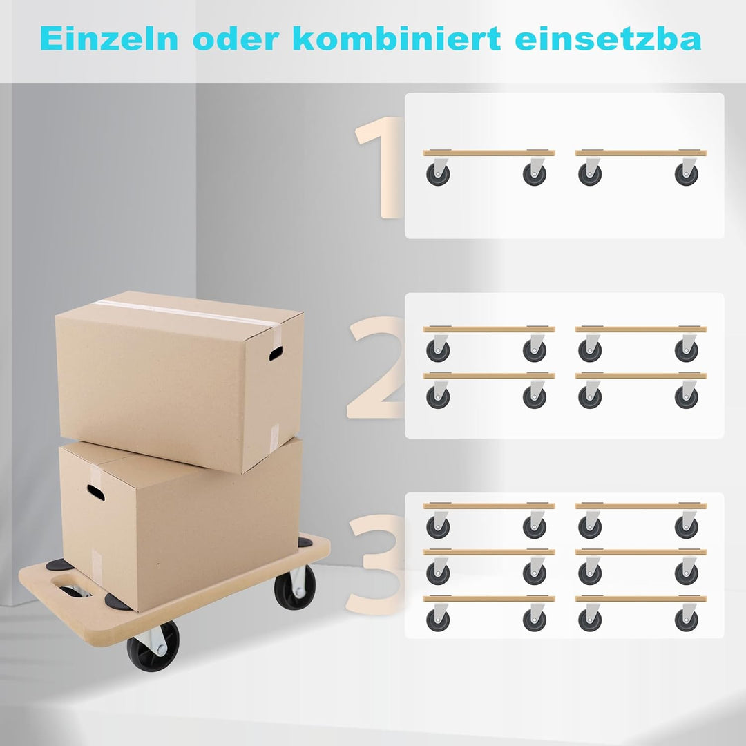 XMTECH Transportroller 580 x 290 mm, 200 kg Maximal Tragkraft, Rollbrett MDF Möbelroller Möbelhund R