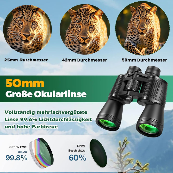 20x50 Fernglas für Erwachsene, Vogelbeobachtungs Ferngläser mit BAK4 Prism FMC-Objektiven - 26mm Gro