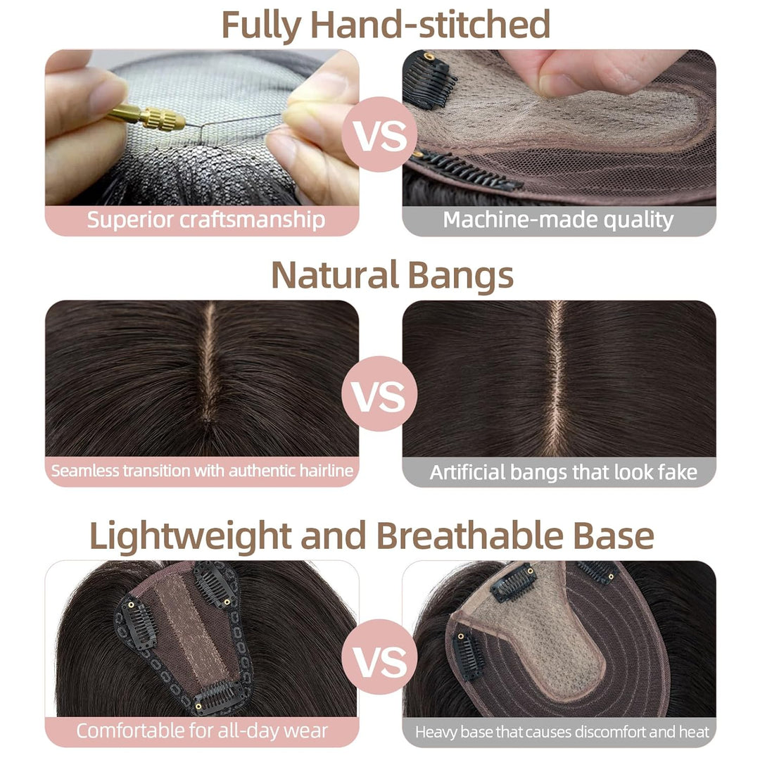 Silk-co Hair Topper Echthaar 8x10cm handgebunden Basis Toupet Damen, kein Pony Clip in Haarteile mit