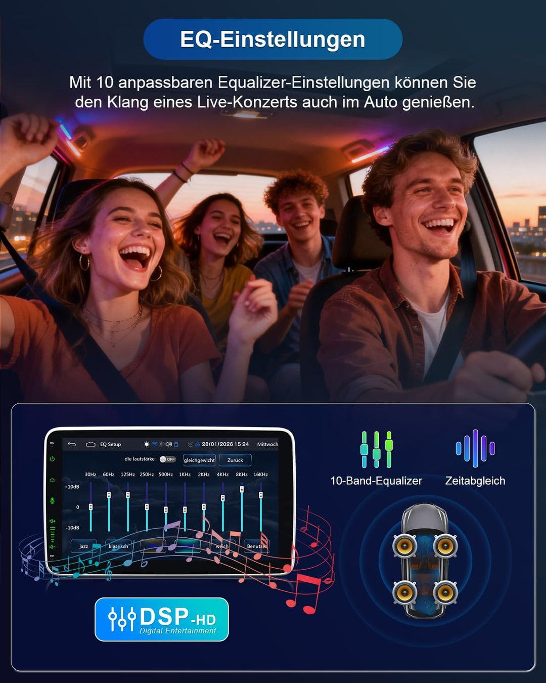 Autoradio 1Din mit 10 Zoll Bildschirm, 1 DIN Car Radio mit Wireless Apple CarPlay & Android Auto, Bl