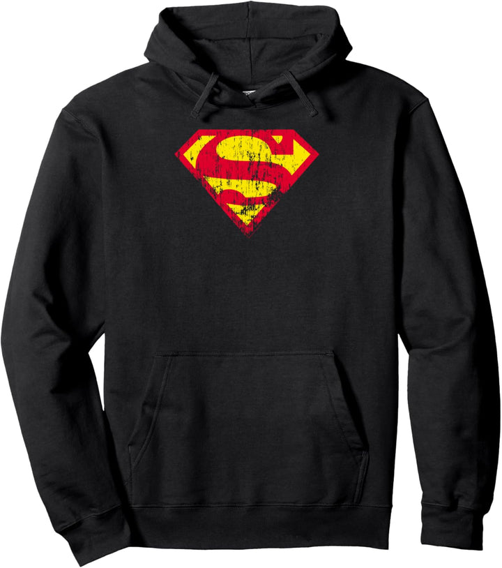 Superman Classic yello & Red Logo Distressed Pullover Hoodie