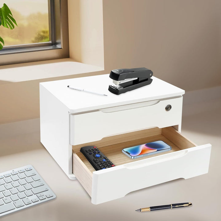 2 Schicht Desktop Storage Box, Desktop Storage Box mit abschliessbarer Schublade, Bürobedarf Schubla