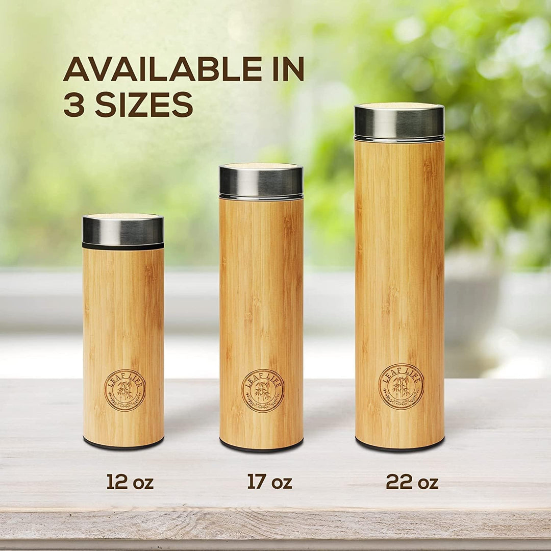 LeafLife Teeflasche mit Sieb to Go - 500ml Tea infuser aus Bambus - Teeflasche to go für Teeblätter