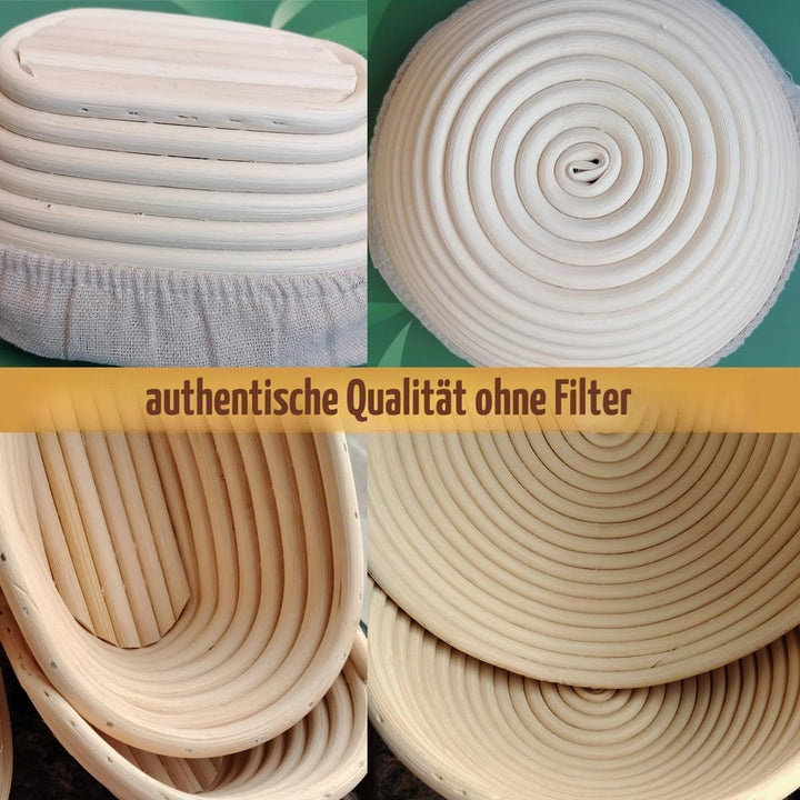 Gärkörbchen Rund und Oval, Gärkörbe aus Rattan zum kreativen Brotbacken inkl. Leineneinlage, Brotsch
