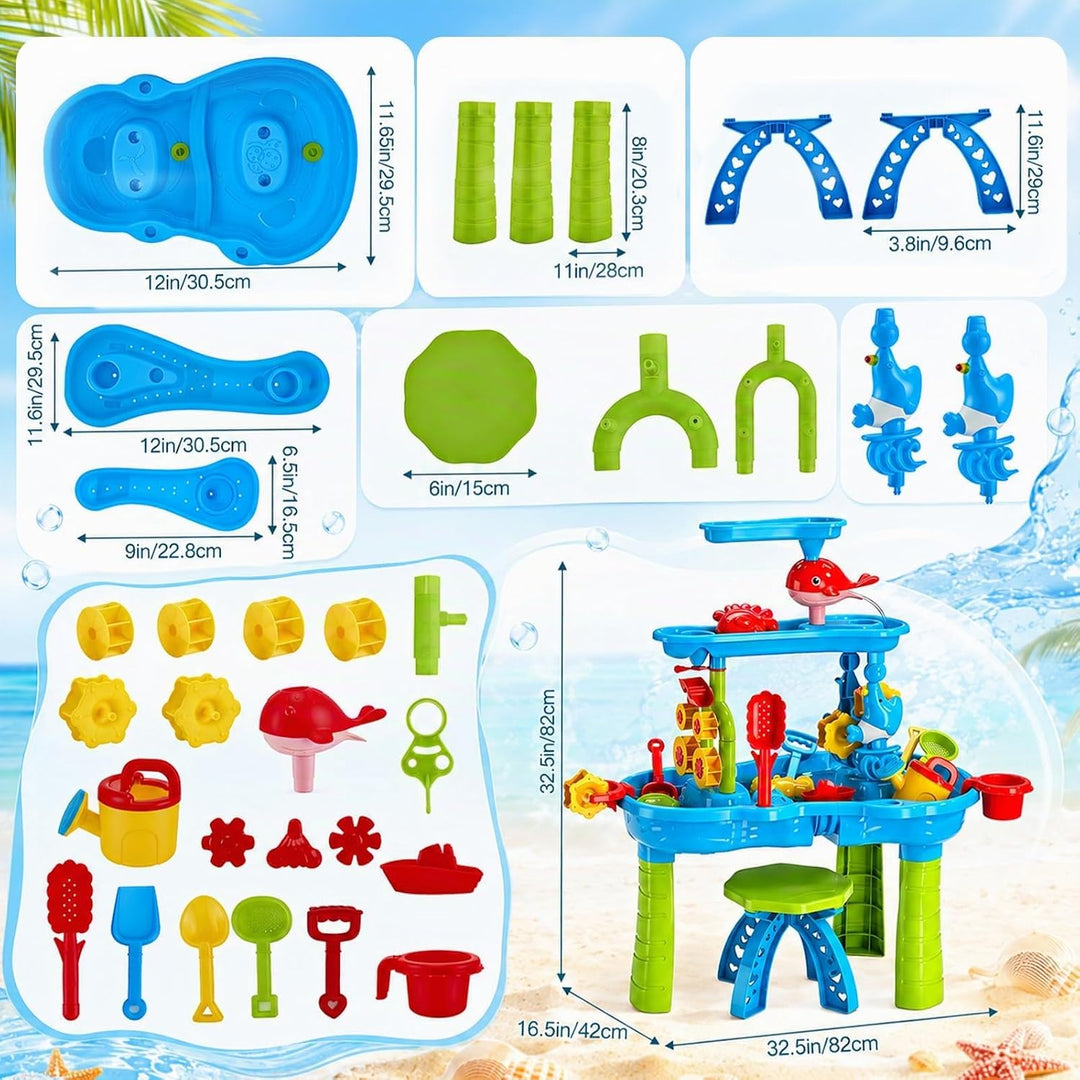 3-Stufiger Sand- und Wasser-Spieltisch für Kleinkinder, Wasserspieltisch Outdoor mit Regen-Effekt &amp;