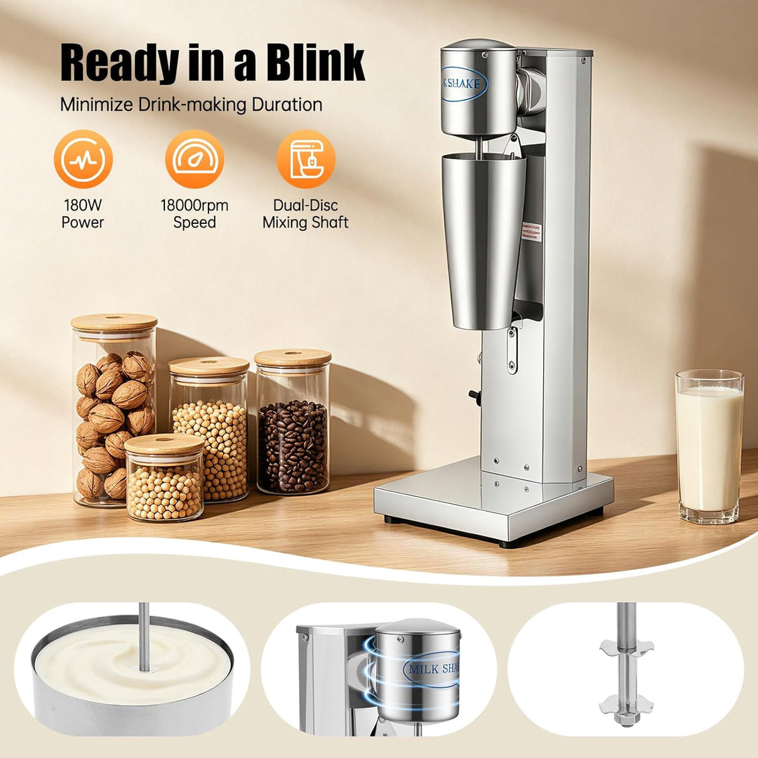 Standmixer, 650ML Elektrisch Milchshakemaschine Eiweissshaker Barmixer Cocktailshaker, Milch Einkopf