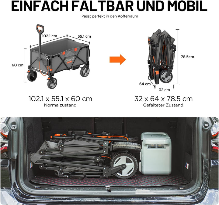 Litheli Elektrokarre Bollerwagen Faltbar, Handwagen faltbar mit Motor &amp; Bremsen, 200L 60KG geeignet