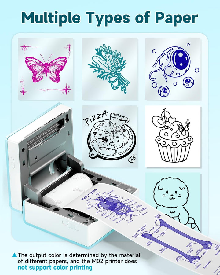 Phomemo Mini Drucker, Tiny Printer M02 Mini Drucker für Smartphone Mini Thermodrucker Bluetooth Aufk