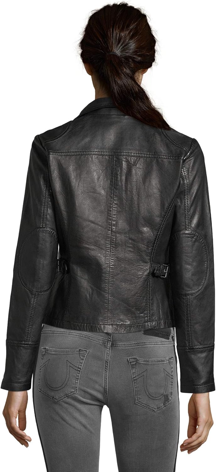 7eleven Damen Lederjacke Paris mit Zwei Brusttaschen Black 40 Schwarz, 40 Schwarz