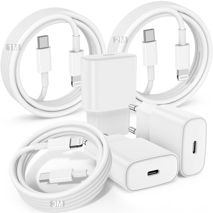 20W Ladegerät USB C für iPhone 14 13 12 11 SE Pro/Pro Max/Plus, Schnellladegerät& 1+2+3M Ladekabel S