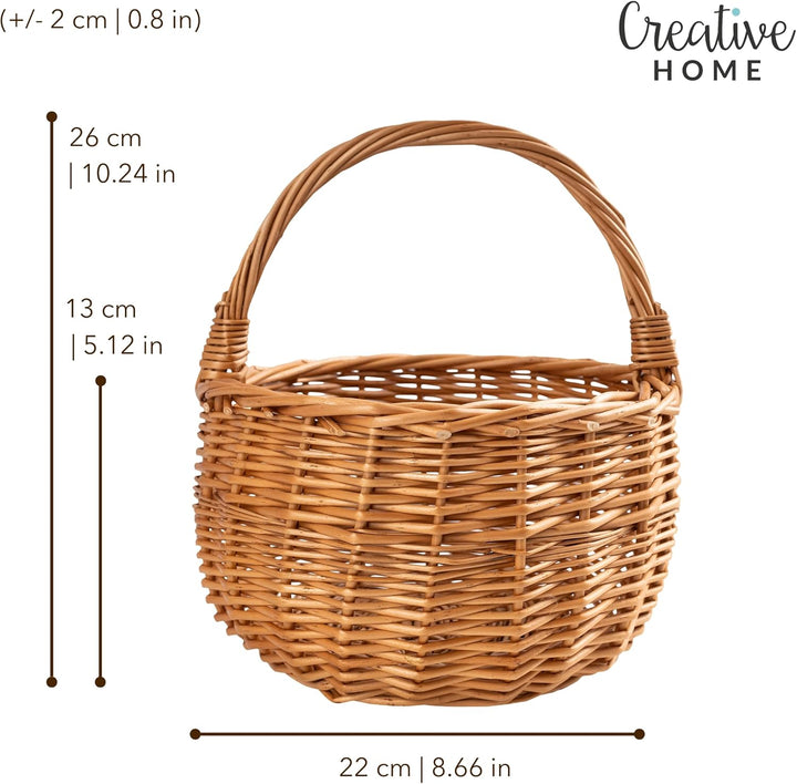 Creative Home Kleiner Weidenkorb mit Henkel | Klein 22 x 22 x 26 cm (+/- 2 cm) | Handgeflochtener, G