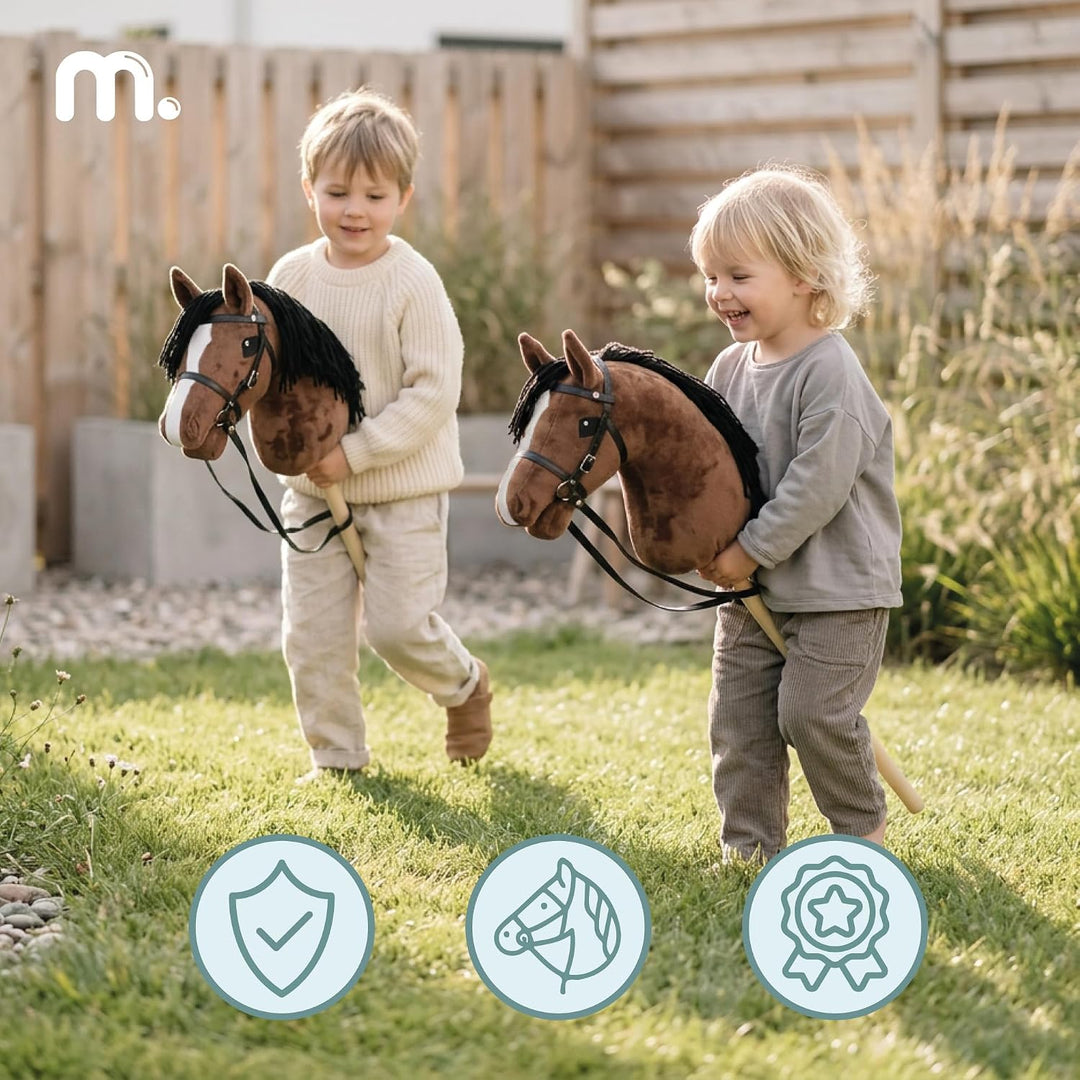 mamabrum Hobby Horse Braun Steckenpferd Kinder 68 cm | Steckenpferd mit Holzstab, verstellbarem Zaum