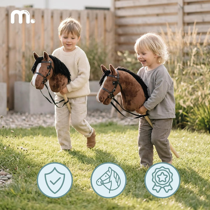 mamabrum Hobby Horse Braun Steckenpferd Kinder 68 cm | Steckenpferd mit Holzstab, verstellbarem Zaum