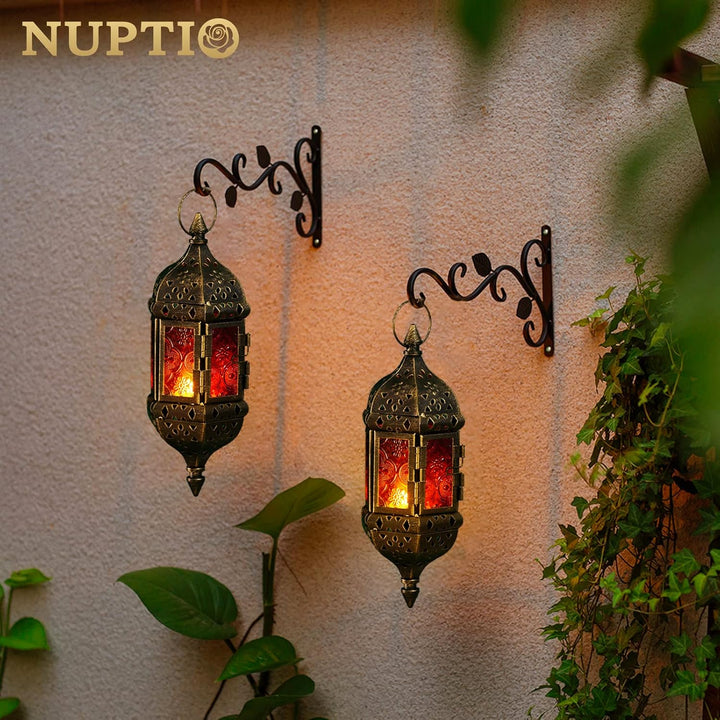 Nuptio Marokkanische Kerze Laterne Hängend Teelicht Kerzenhalter 2 Stück Metall & Glas Ramadan Lampe