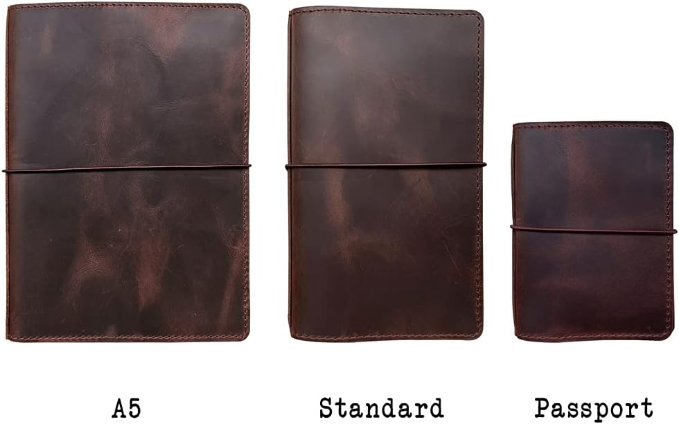 Travelers Notebook Cover with Inner Pockets, Card Slots and Pen Holder, A5, Dark Brown, A5