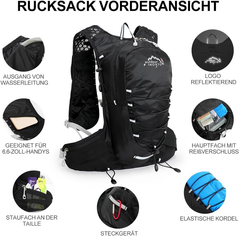 INOXTO Sport Wasserbeutel Weste Mit 1.5l Trinkblasen Running Weste Rucksack FüR Outdoor Wandern Trai
