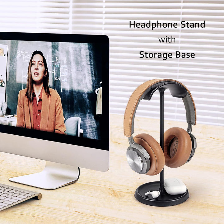 Kopfhörer Ständer, Gebogener Headset Halterung mit Ablagefach, Schwere Basis Gaming Kopfhörer Halter
