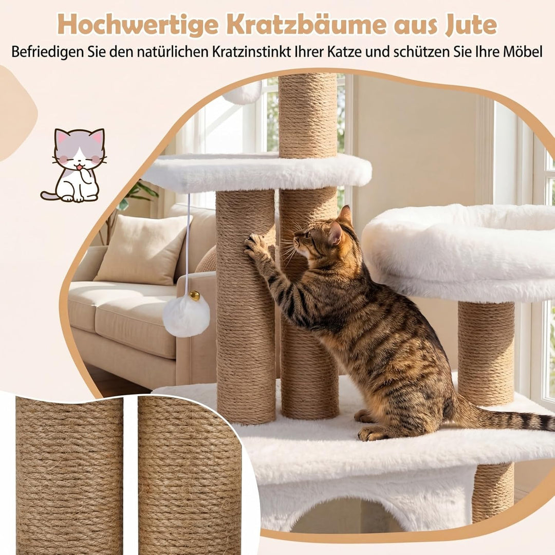 COSTWAY Kratzbaum, 96 cm, Katzenbaum mit Katzenhöhle, Plattform, Bett, grosser Basis & 2 Bällen, Dic