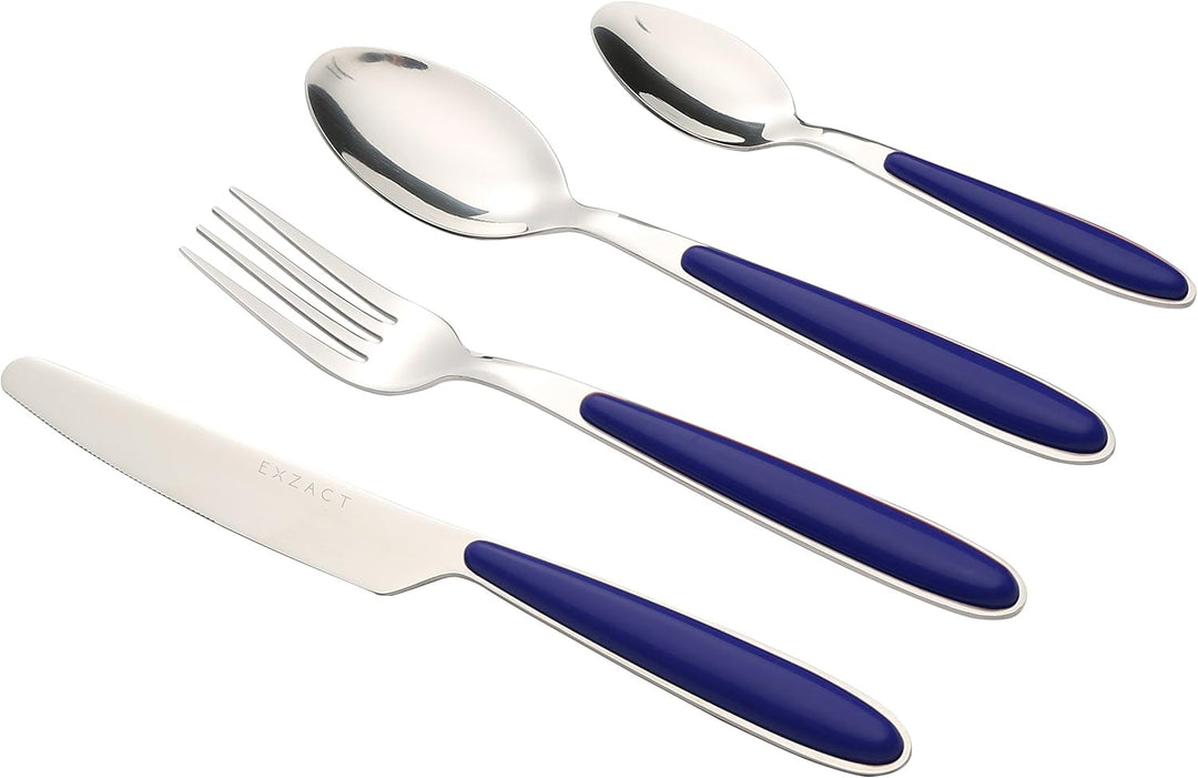 EXZACT Rostfrei Stahl Besteck Set einem Plastikhalter 24 PCS - Farbige Griffe - 6 Gabeln, 6 Messer,