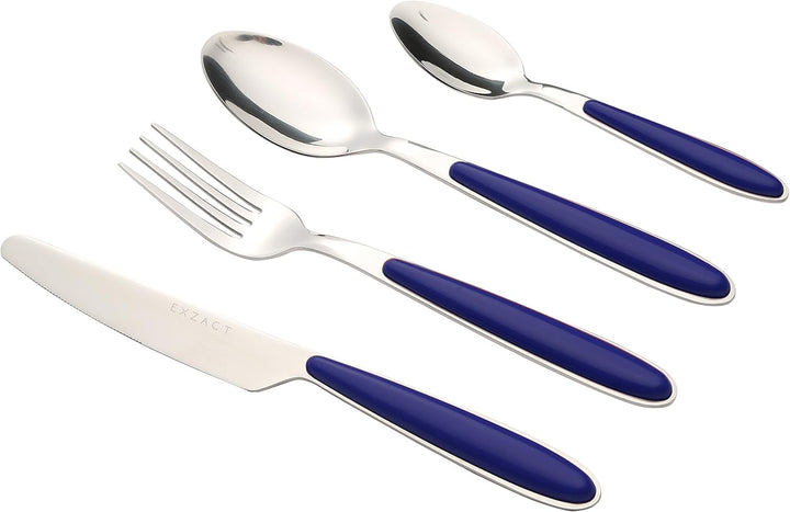 EXZACT Rostfrei Stahl Besteck Set einem Plastikhalter 16 PCS - Farbige Griffe - 4 Gabeln, 4 Messer,
