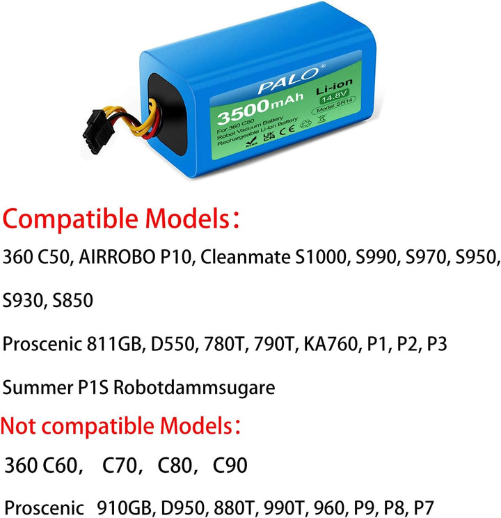 3500mAh Ersatzakku für 360 C50, AIRROBO P10, Vacuum Cleaner S1 /S15 / S18, Formate E-550G/W, Conga 1