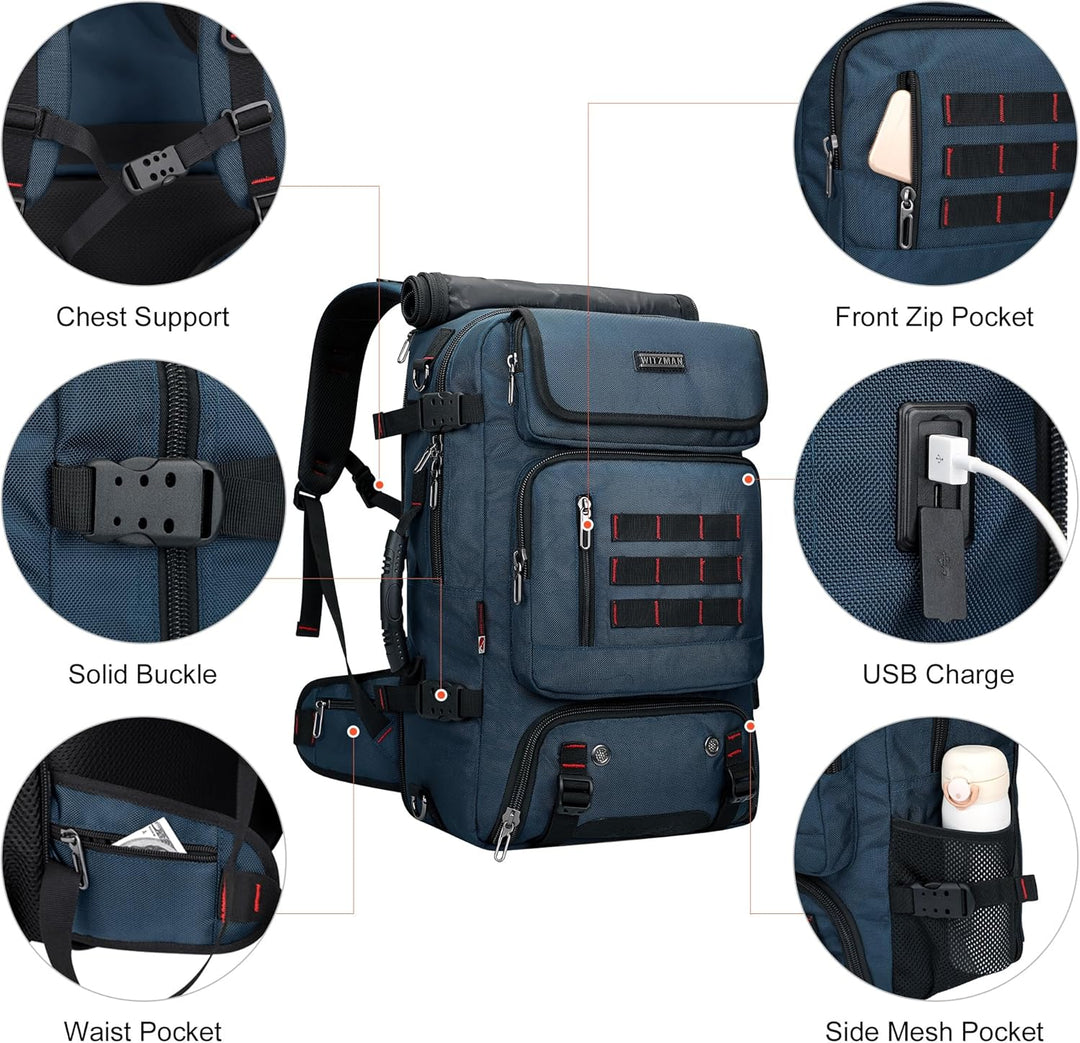 WITZMAN Reiserucksack Herren Gross Nylon Laptop Rucksack Fit 16 Zoll Reiserucksack Reisetasche mit S