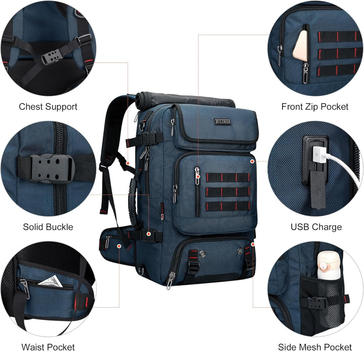 WITZMAN Reiserucksack Herren Gross Nylon Laptop Rucksack Fit 16 Zoll Reiserucksack Reisetasche mit S