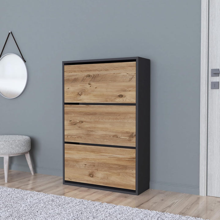 [en.casa] Schuhschrank Aurskog Schuhkipper für 18 Paare Schuhkommode mit 3 Kipptüren für Eingang, Fl