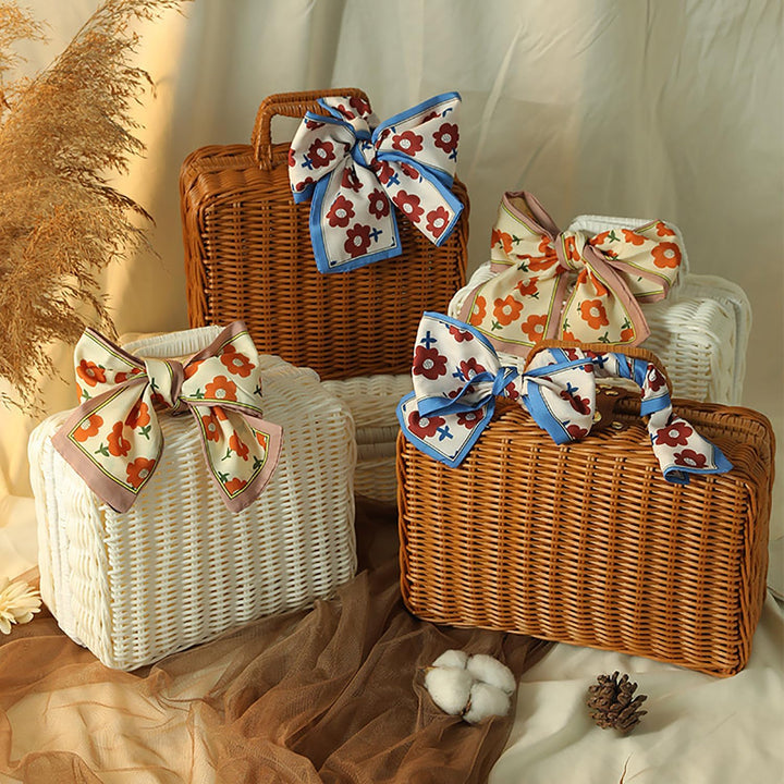 Geflochtener Rattan-Koffer Aufbewahrungskorb mit Griff, Gewebte Picknickbox, Handgewebt, mit Metalls