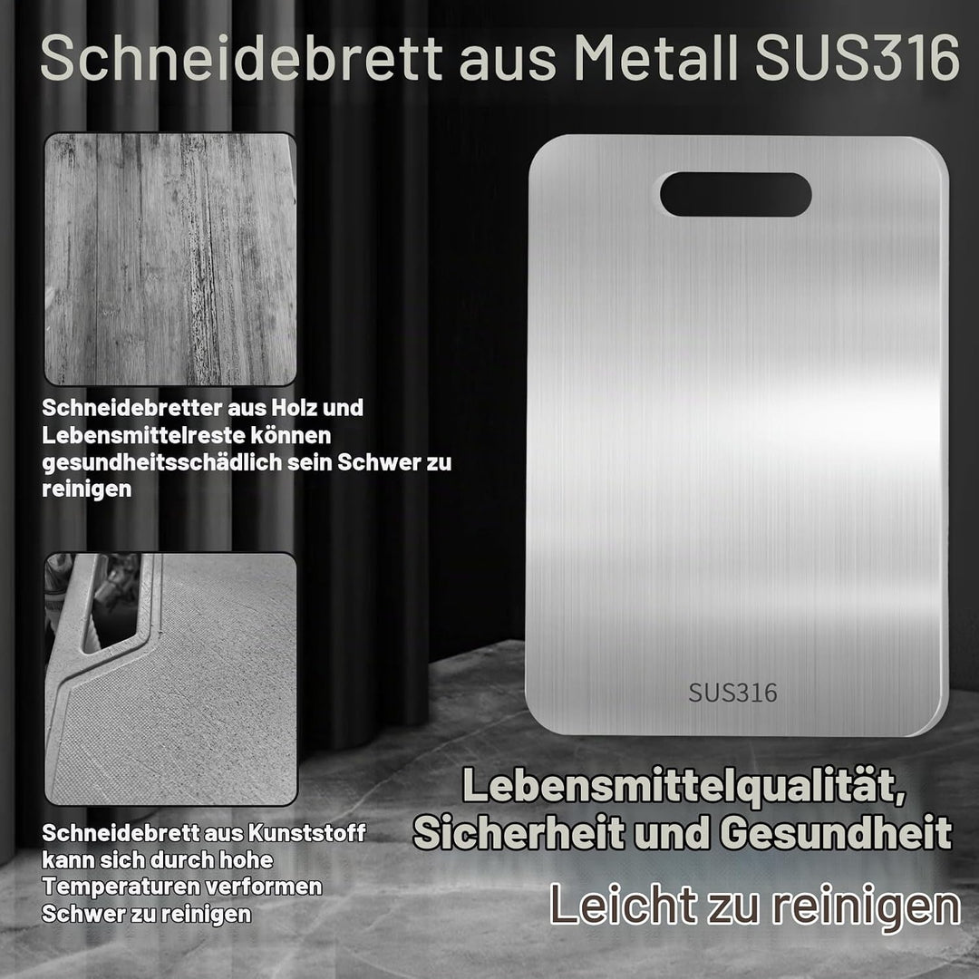 3 Stück Titan Schneidebrett Set S316 - Schneidebretter Edelstahl Doppelseitiges Lebensmittel BPA-fre