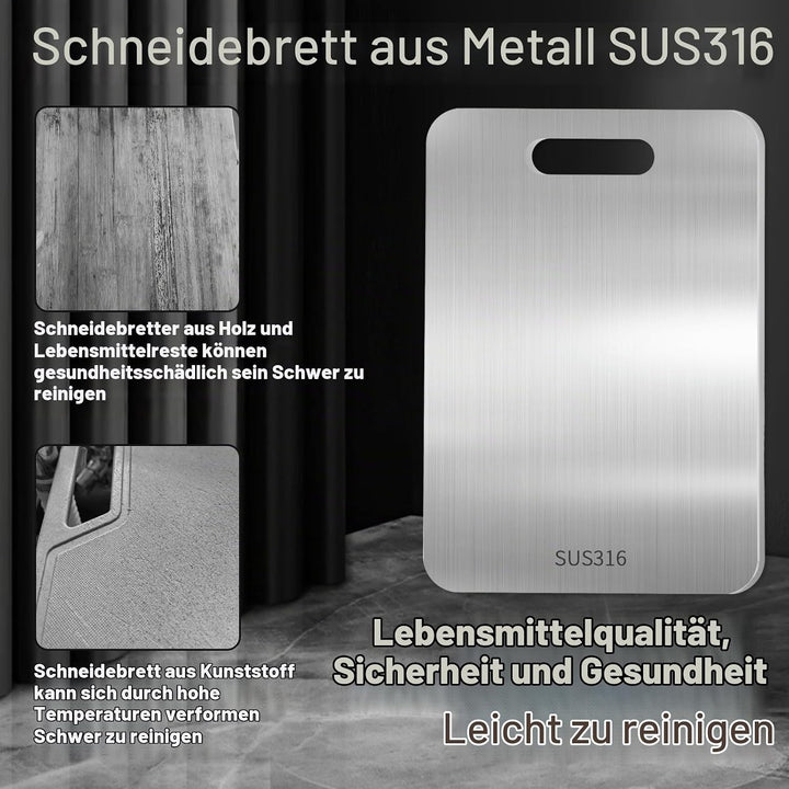 3 Stück Titan Schneidebrett Set S316 - Schneidebretter Edelstahl Doppelseitiges Lebensmittel BPA-fre