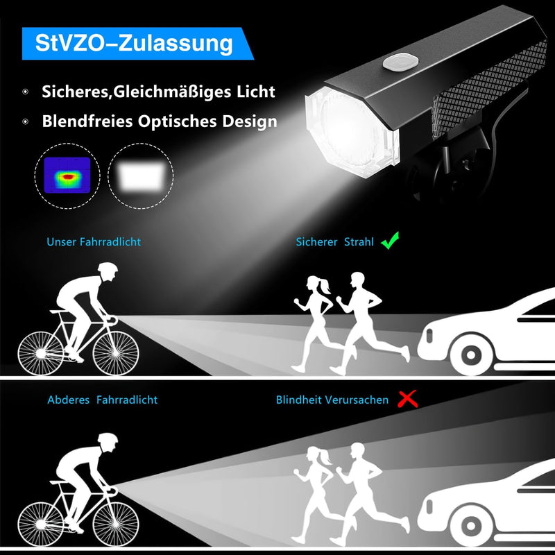 LED Fahrradlicht Set Wiederaufladbare, STVZO Zugelassen Fahrradlicht Fahrradlichter Fahrradlampe Set