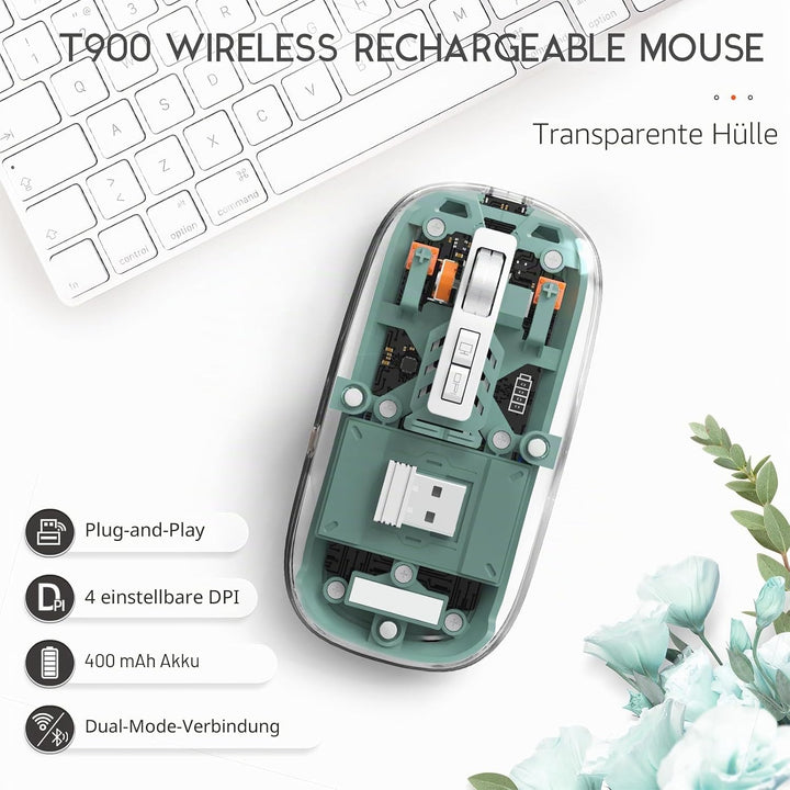 MAGIC-REFINER HXSJ Kabellose Maus Bluetooth, 2,4GHz+Bluetooth 5.0 Funkmaus Wiederaufladbare Leise Ul
